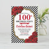 ゴールドの赤いバラの90歳の誕生日招待状 招待状 (スタンド正面)