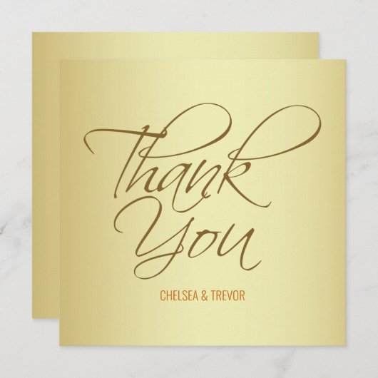 ゴールドの赤い筆記体の感謝カードをブラシ仕上げ (正面/裏面)