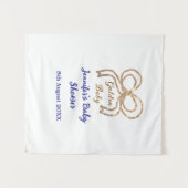 ゴールドの赤ちゃんグリッター リボン ロイヤルブルーのベビーシャワー タペストリー (正面(横))