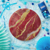 ゴールドの赤大理石模様 ペーパープレート (パーティー)