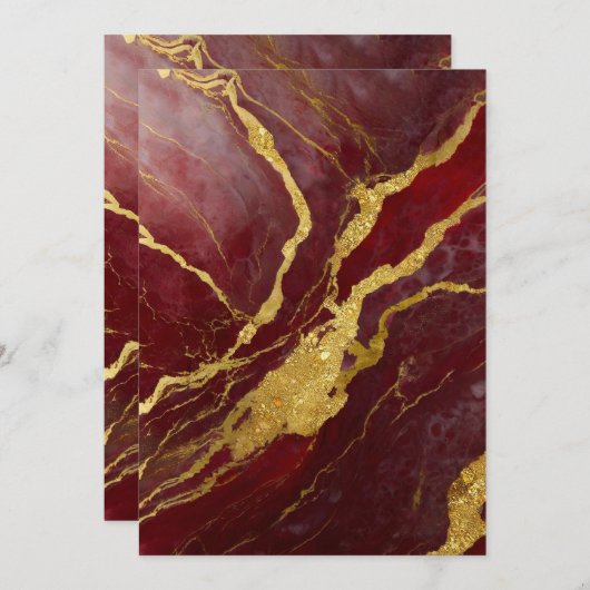 ゴールドの赤大理石模様 招待状 (正面/裏面)