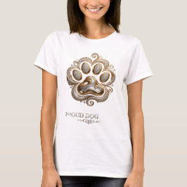 ゴールドの輝きが目を引く「PROUD DOG」スローガンデザイン Tシャツ