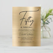 ゴールドの輝きで五十路のお祝いを Fifty and Fabulous 50歳の誕生日パーティー 招待状 (スタンド正面)