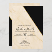 ゴールドの輝きを放つ豪華な幾何学模様のウェディング招待状（アイボリー＆ゴールドの大理石仕様） 招待状 (正面/裏面)