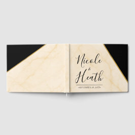 ゴールドの輝きを放つ豪華な幾何学模様のウェディング招待状 ゲストブック