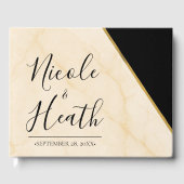 ゴールドの輝きを放つ豪華な幾何学模様のウェディング招待状 ゲストブック (正面)