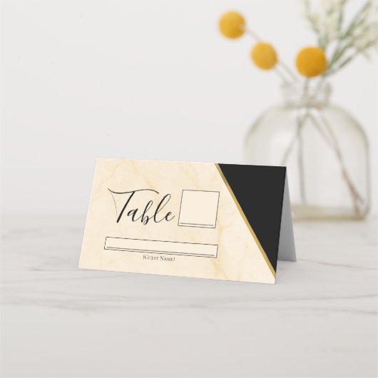 ゴールドの輝きを放つ豪華な幾何学模様のウェディング招待状 プレイスカード (正面)