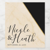 ゴールドの輝きを放つ豪華な幾何学模様の象牙とゴールドの大理石の結婚式 ワインラベル (シングルラベル)