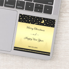 ゴールドの輝くクリスマスの星、足跡がゴールド&ブラックに シール