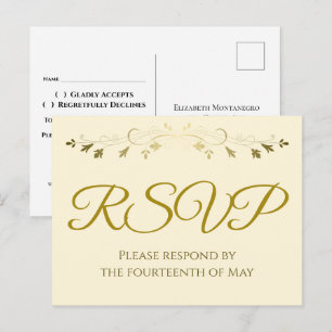 ゴールドの透かし彫りボーダー エレガントなクリーム色の結婚式RSVP ポストカード