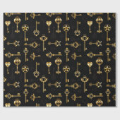 ゴールドの鍵のシームレスパターン ラッピングペーパー (フラット)