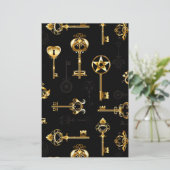 ゴールドの鍵のシームレスパターン 便箋 (スタンド正面)