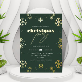 ゴールドの雪の結晶と装飾的な書体　会社のクリスマスパーティー 箔招待状