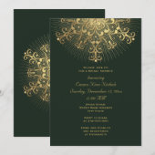 ゴールドの雪の結晶グリーンの冬のウェディング ブライダル シャワー 招待状 (正面/裏面)