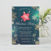 ゴールドの雪の結晶、クリスマスの星のオーナメントの会社 招待状 (スタンド正面)