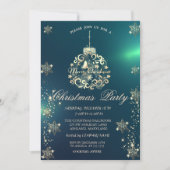 ゴールドの雪の結晶,ゴールドのクリスマスボール 緑の会社 招待状 (正面)