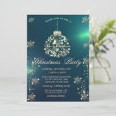 ゴールドの雪の結晶,ゴールドのクリスマスボール 緑の会社 招待状 (スタンド正面)