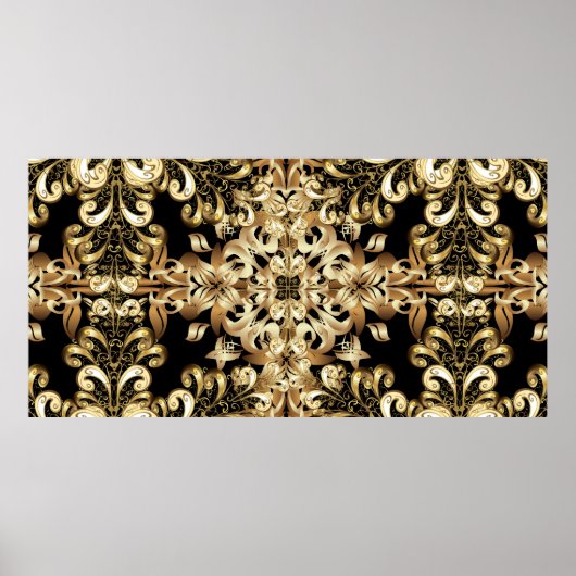 ゴールドの雪の結晶 シンプルなシームレスパターン ヴィンテージ ポスター (正面)