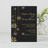 ゴールドの雪の結晶 ブラック ウィンター ウェディング 招待状 (スタンド正面)