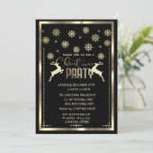 ゴールドの雪の結晶、黒い会社のクリスマスパーティーの鹿 招待状 (スタンド正面)