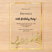 ゴールドの音符 誕生日 クリア アクリル招待状 (正面)