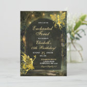 ゴールドの魔法の森の妖精の誕生日ガール 招待状 (スタンド正面)