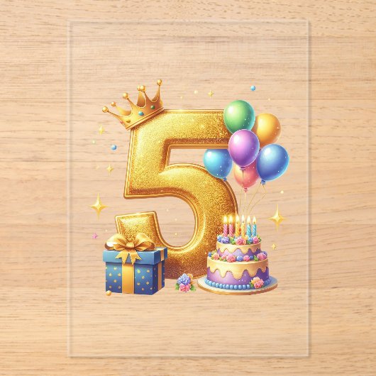 ゴールドの５歳の誕生日 アクリル招待状 (正面)