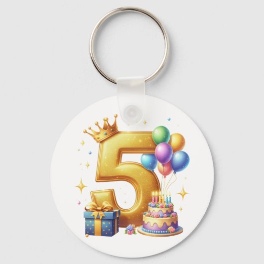 ゴールドの５歳の誕生日 キーホルダー (正面)