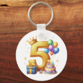 ゴールドの５歳の誕生日 キーホルダー (正面)