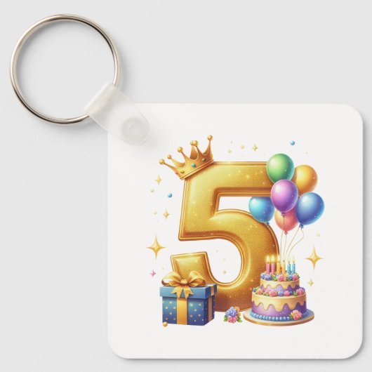 ゴールドの５歳の誕生日 キーホルダー (正面)