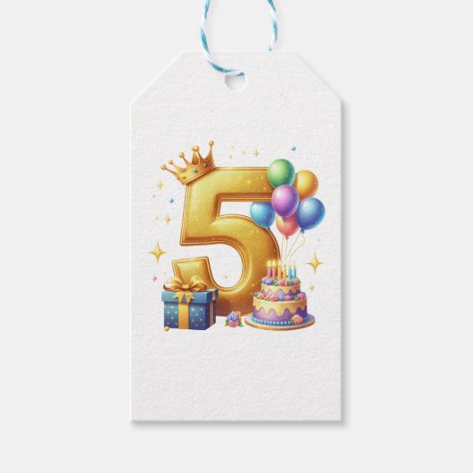 ゴールドの５歳の誕生日 ギフトタグ (正面)