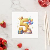 ゴールドの５歳の誕生日 スタンダードカクテルナプキン (インサイチュ)