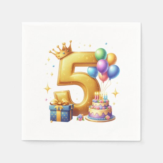 ゴールドの５歳の誕生日 スタンダードカクテルナプキン (正面)