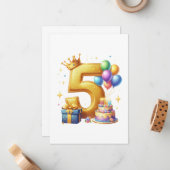 ゴールドの５歳の誕生日 ノートカード (正面/裏面インサイチュ)