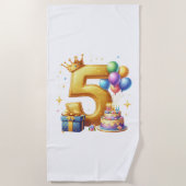 ゴールドの５歳の誕生日 ビーチタオル (正面)