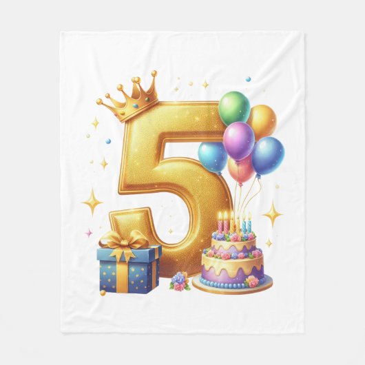 ゴールドの5歳の誕生日 フリースブランケット (正面)