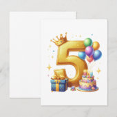 ゴールドの５歳の誕生日 招待状 (正面/裏面)