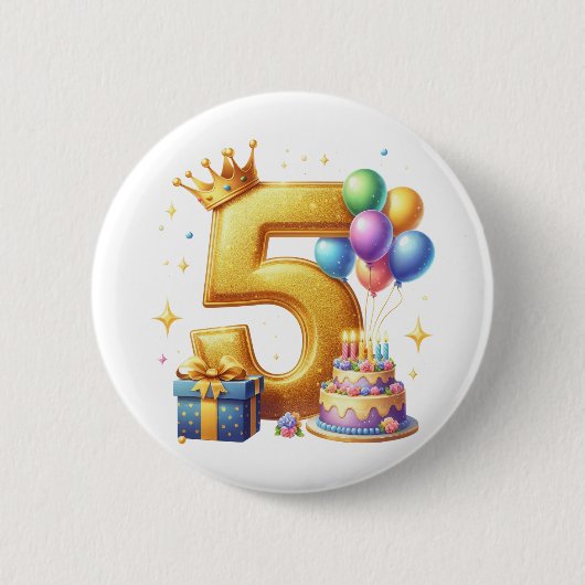 ゴールドの5歳の誕生日 缶バッジ (正面)