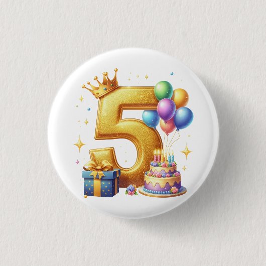 ゴールドの５歳の誕生日 缶バッジ (正面)