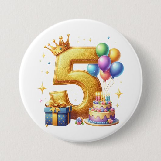 ゴールドの５歳の誕生日 缶バッジ (正面)