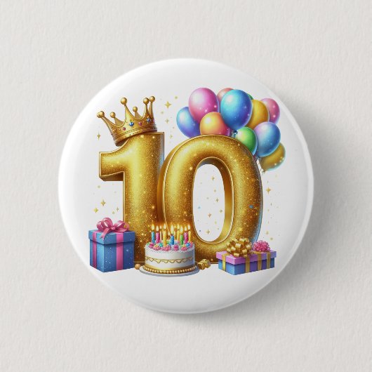 ゴールドの10歳の誕生日 缶バッジ (正面)