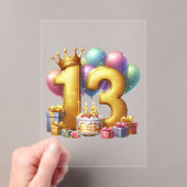 ゴールドの13歳の誕生日 アクリル招待状 (インサイチュ (ポータブル))