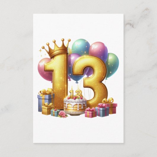 ゴールドの13歳の誕生日 エンクロージャーカード (正面)