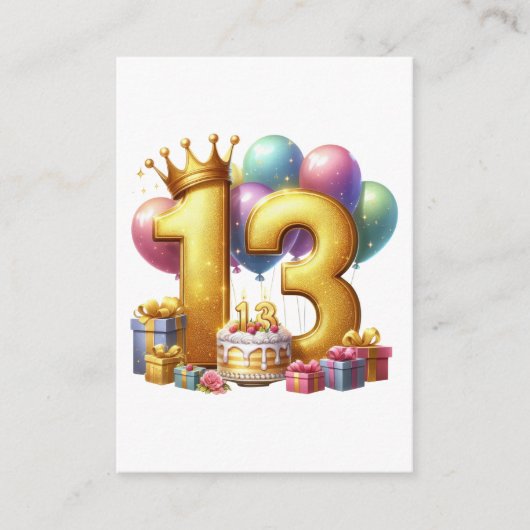 ゴールドの13歳の誕生日 エンクロージャーカード (正面)