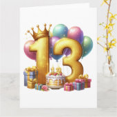 ゴールドの13歳の誕生日 カード (黄色い花)