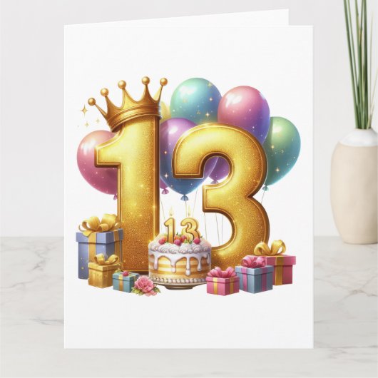 ゴールドの13歳の誕生日 カード (正面)