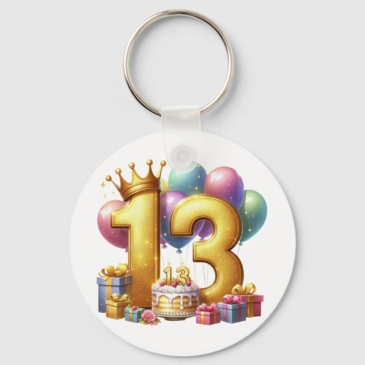 ゴールドの13歳の誕生日 キーホルダー (正面)