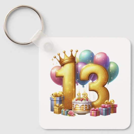 ゴールドの13歳の誕生日 キーホルダー (正面)
