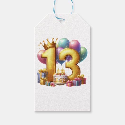 ゴールドの13歳の誕生日 ギフトタグ (正面)