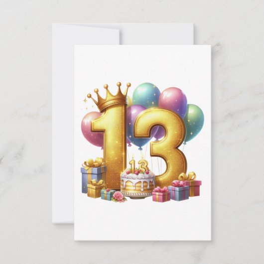 ゴールドの13歳の誕生日 サンキューカード (正面)